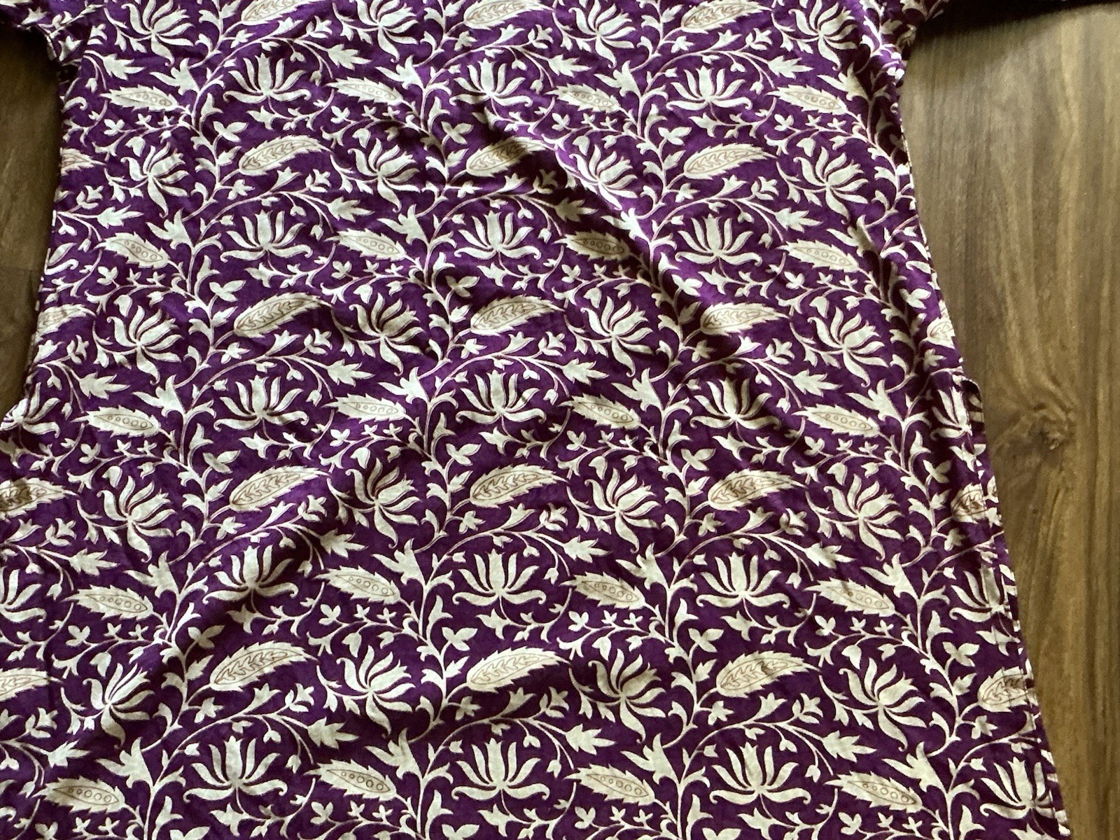 Polyester Crepe Flower Floral Purple Indian Kurta Kurti Top, 33” Long 46” Bust