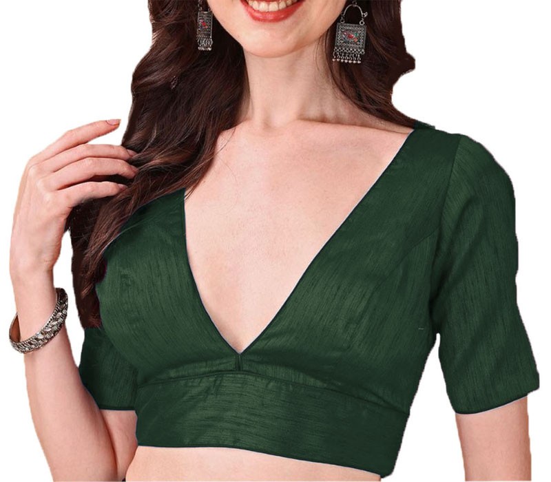 Way2Like V-Neck Saree Blouse Short Sleeves Ethnic Readymade Indian Sari Choli