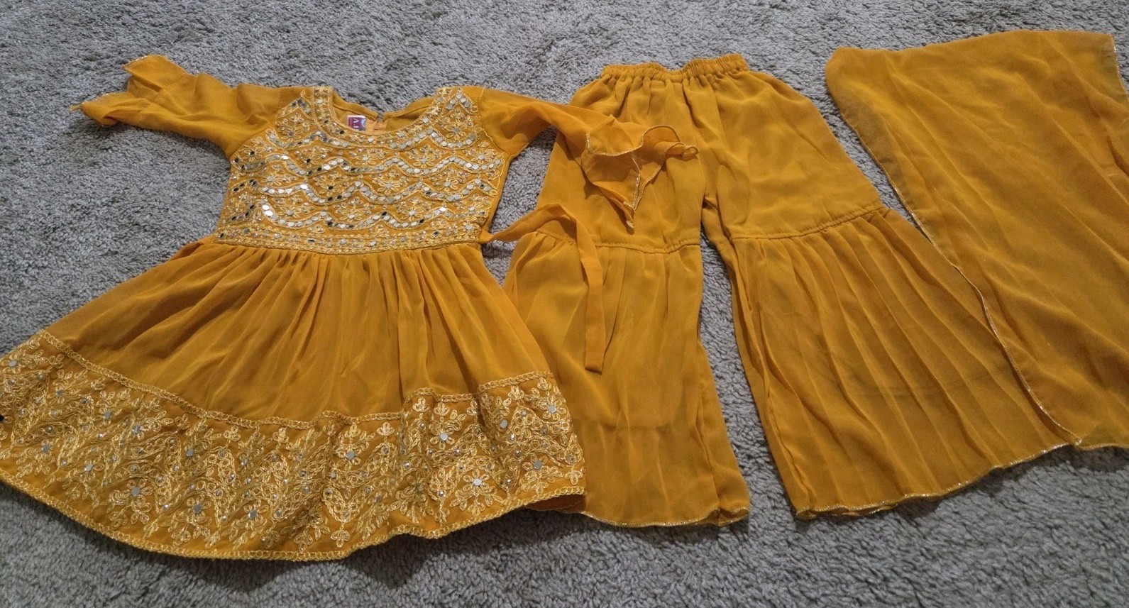 Infant Girls Indian PartyWear Plazzo W Mirror Work Embroidery Bell Sleeves Suit
