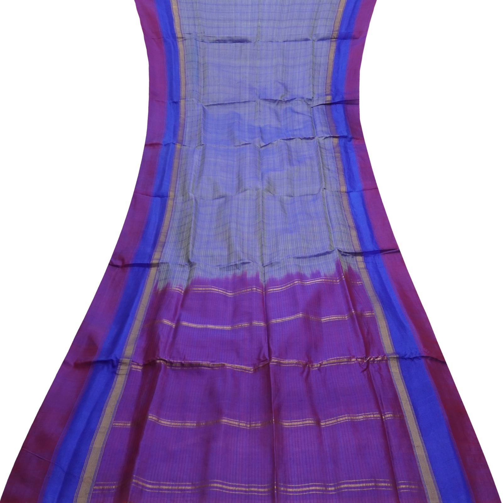 Namaste Vintage Blue Sarees 100% Pure Silk Zari Handwoven Sari 5YD Craft Fabric