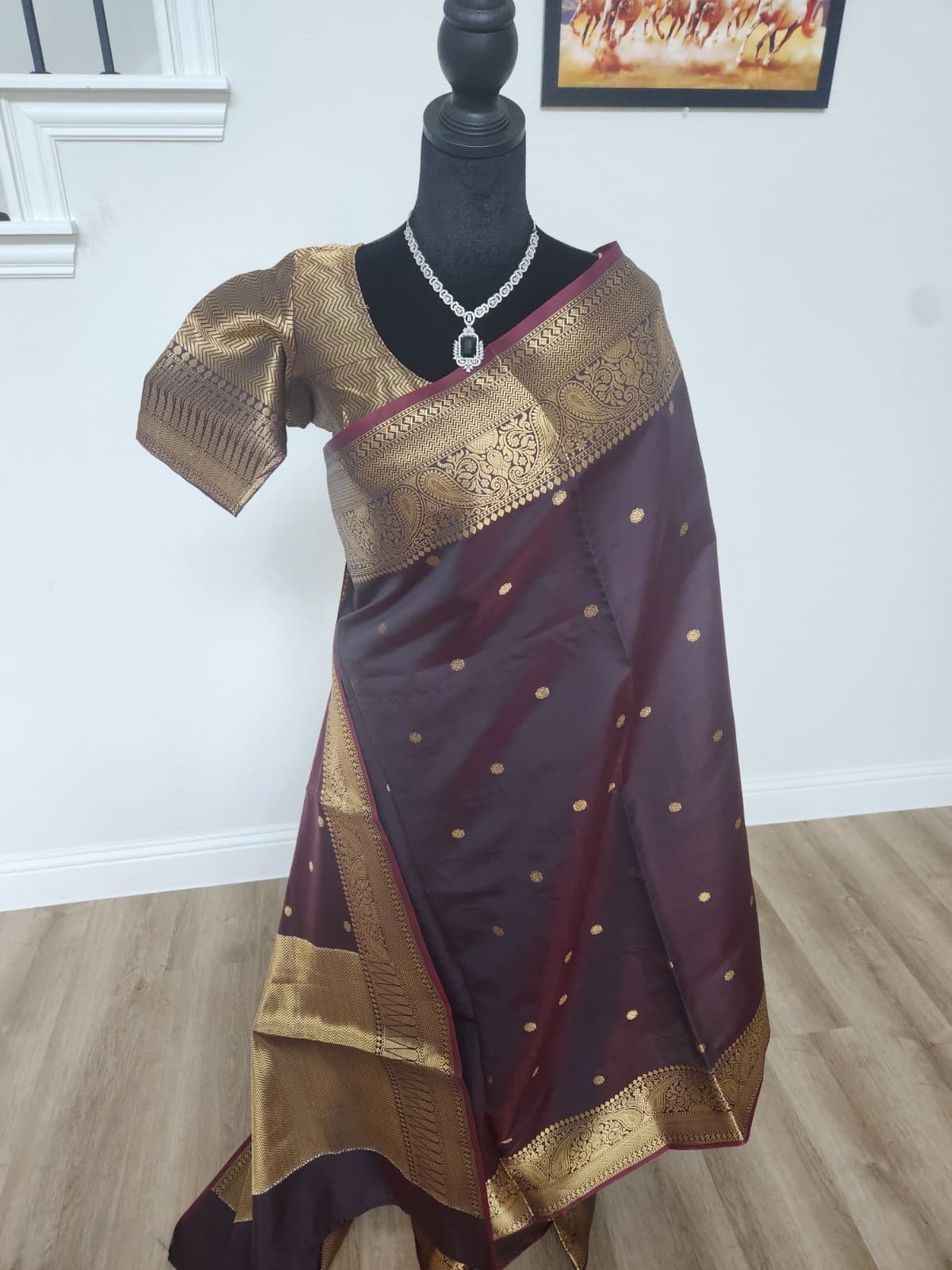 Coffee Brown Warm Silk saree with Stitched Blouse