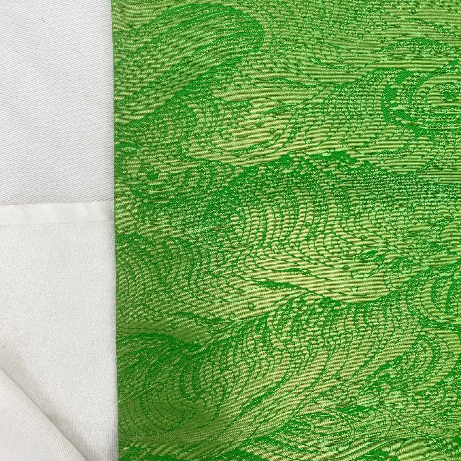 Japanese Vintage Kimono Fukuro Obi Silk Green Traditional Authentic 163 x 12 in