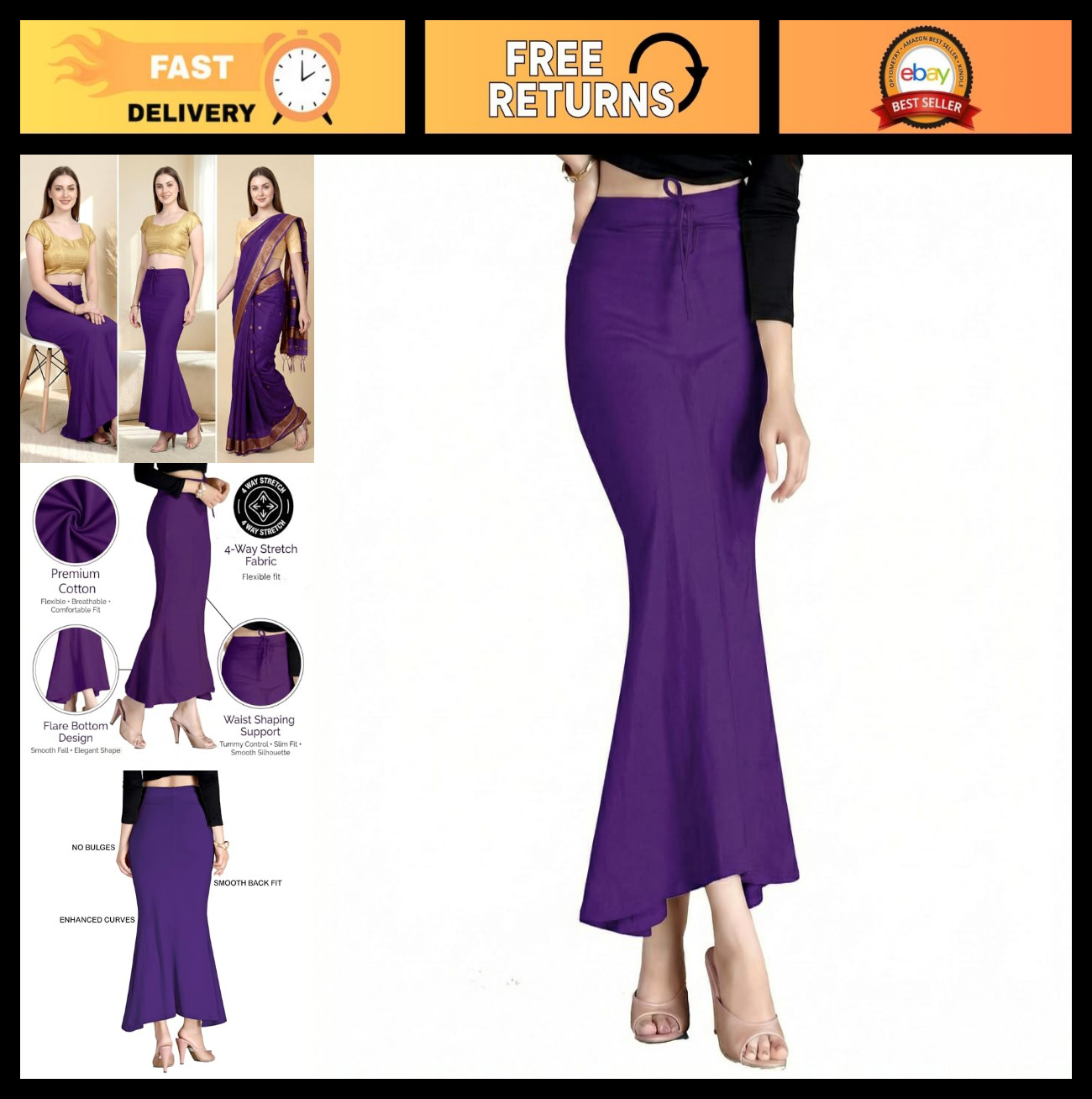 Seamless Cotton Saree Shapewear for Women – Stretchable Mermaid Sari Shaper Pett