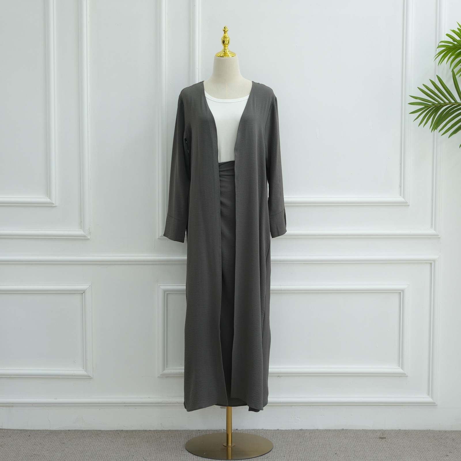 Vintage Muslim Women Open Abaya Cardigan+Long Skirt Sets 2 Piece Kaftan Kimono