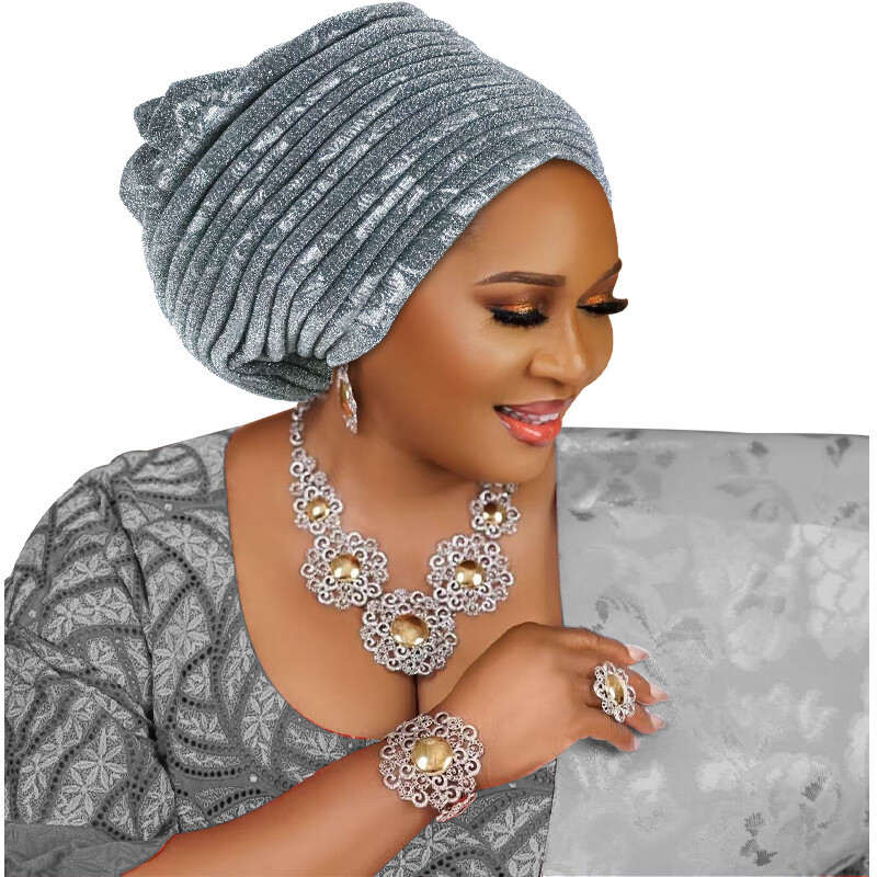 Nigerian African Women Pleated Head Cover Wrap Caps Islamic Bonnet Headwear Arab