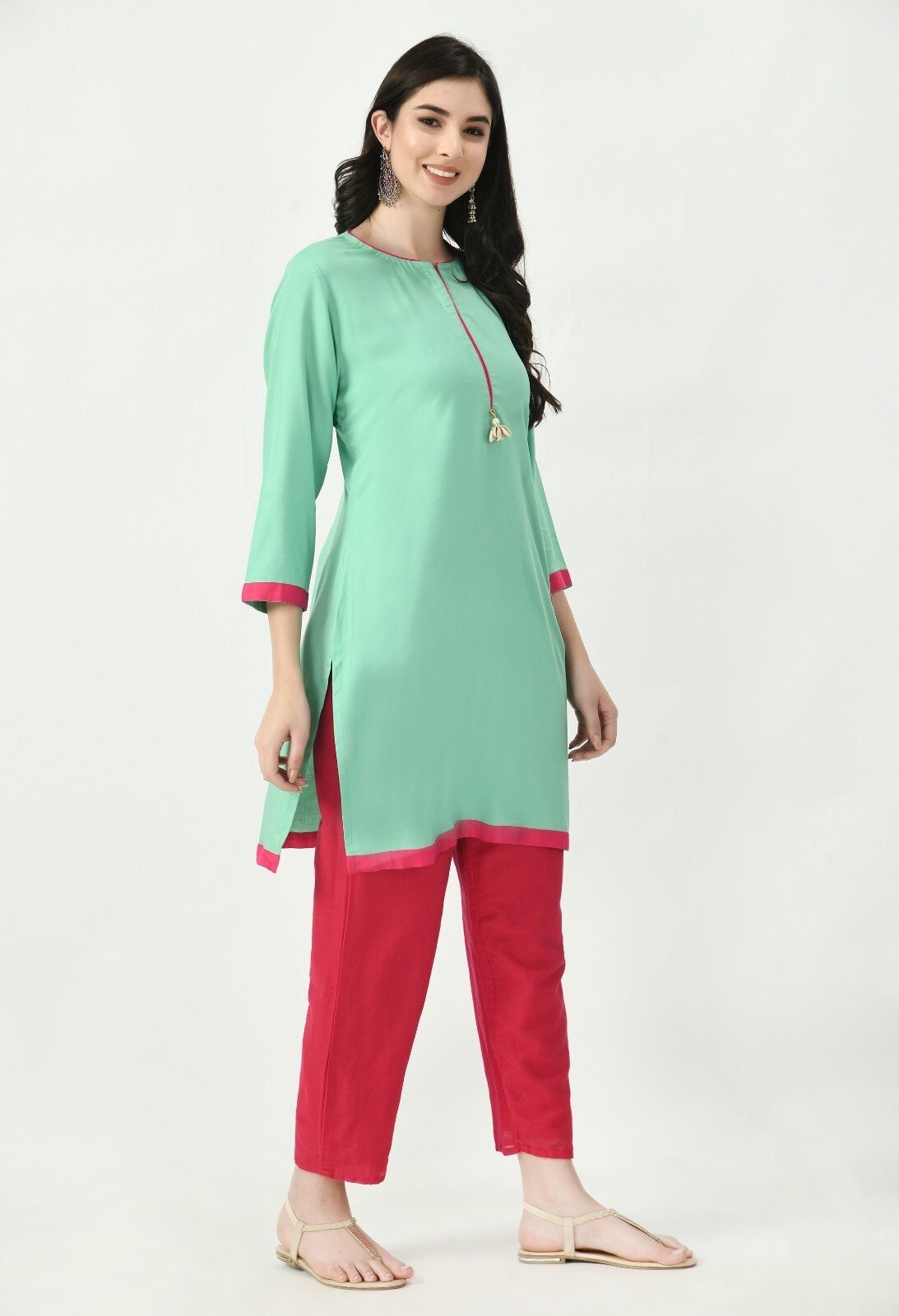 Anuchaa Green Embroidered A-Line Kurti