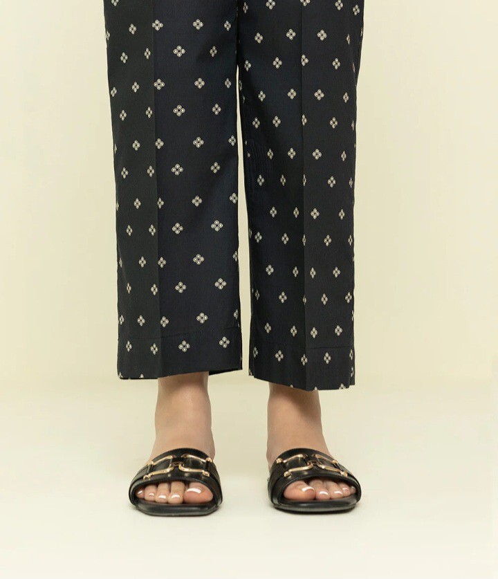 NWT Sapphire Sizes M, L Black Patterned Summer Cotton Straight Pants Pakistani