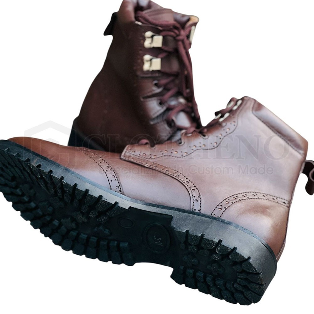 Leather Kilt Boot Brown Ghillie Brogues Scottish Boots In Rubber & Leather Sole