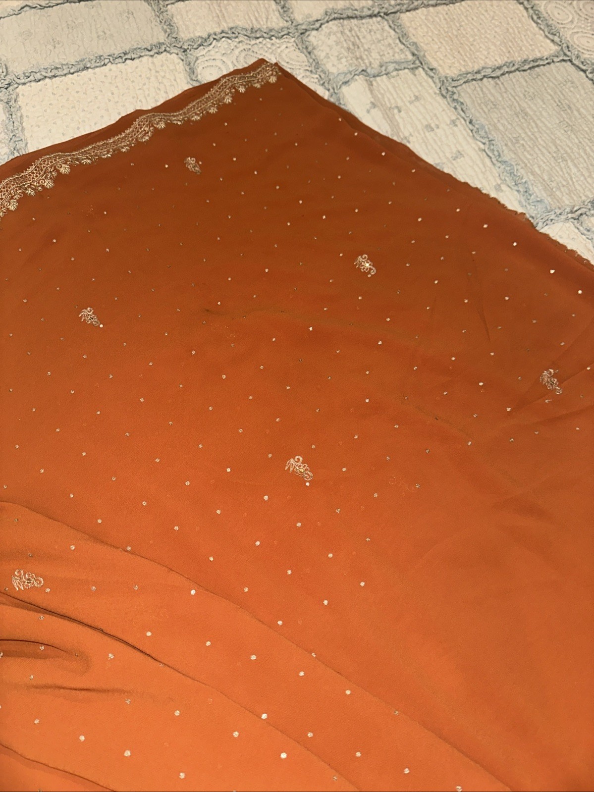V Pretty Orange Color Saree with Blouse In Size L with Zari Embroidery Work