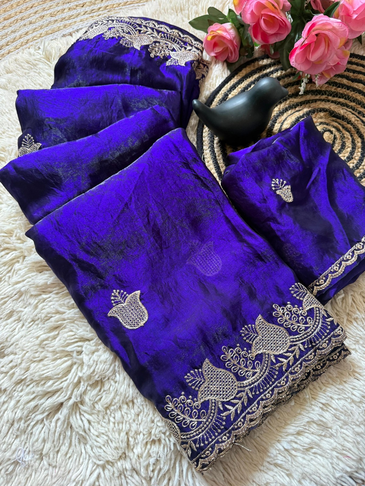 New space Fancy sartin silk saree with multi embroidery work in all saree