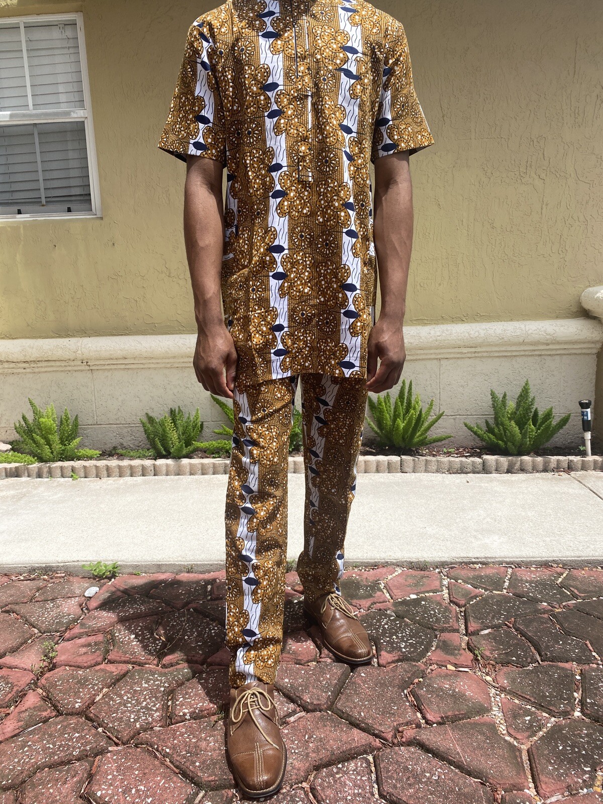 AFRICAN/NIGERIAN MEN’S ANKARA COTTON PRINT SENATOR STYLE TOP &PANT~SKINNY MEDIUM