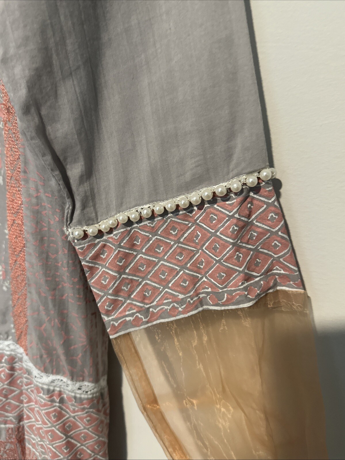 Women’s Beech Tree Kurti Pearl Lined, Embroidered Peach, Grey And Pink Size 10