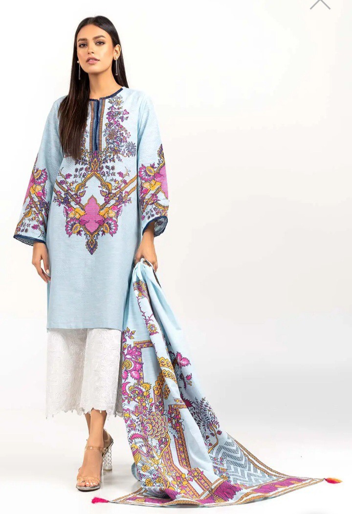 NWT GUL AHMED Size XS, S Screen Printed Khaddar Shirt & Dupatta Designer