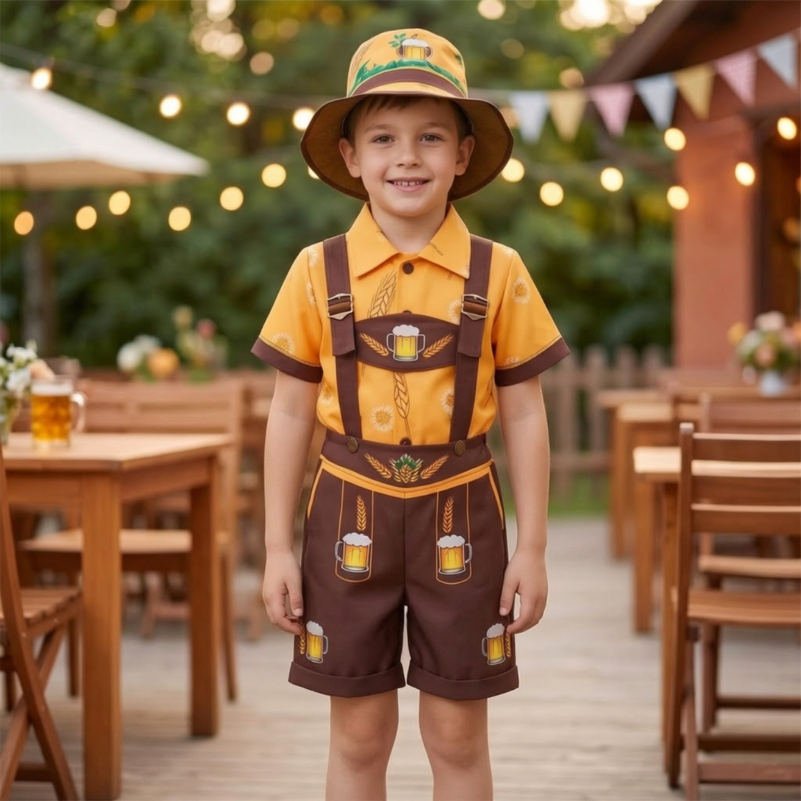 German Costume with Hat Kids Lederhosen Attire Traditional for Young Children
