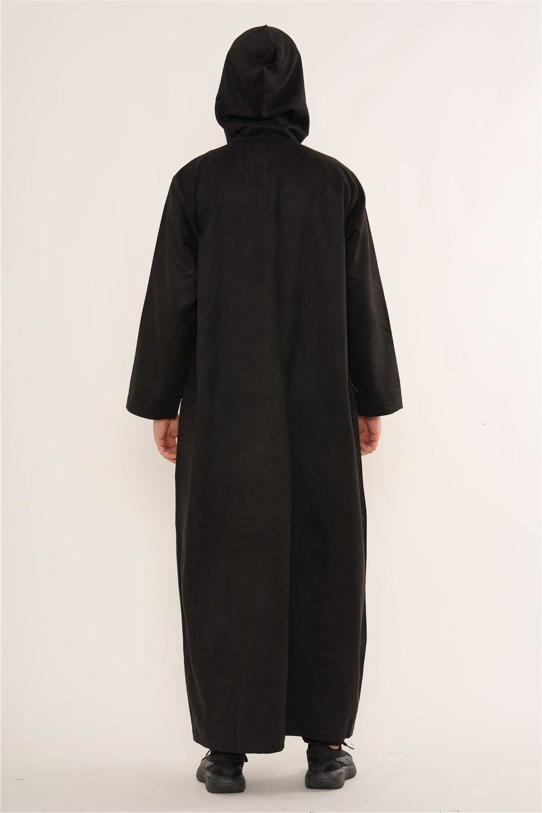 Men’s Black Hooded Suede Thobe Emirati Omani Zip Jubba Islamic Clothing Eid