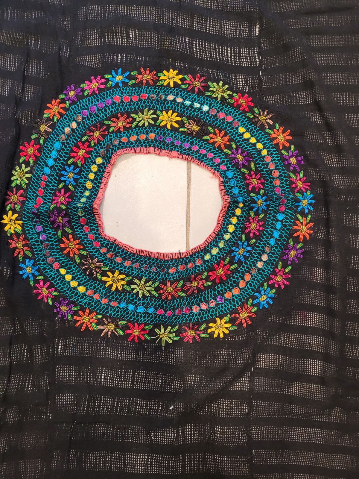 Black Blusa Top Blouse Hand Embroidery Embroidered Yoke Mitla Oaxaca Mexico