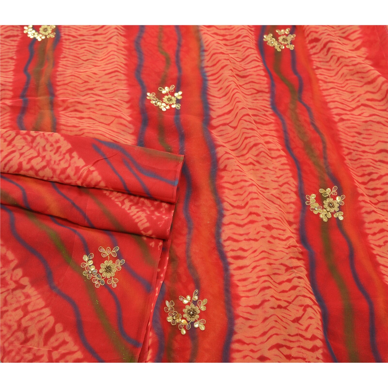 Sanskriti Vintage Leheria Sari Pure Georgette Silk Handmade Rare Sarees Fabric