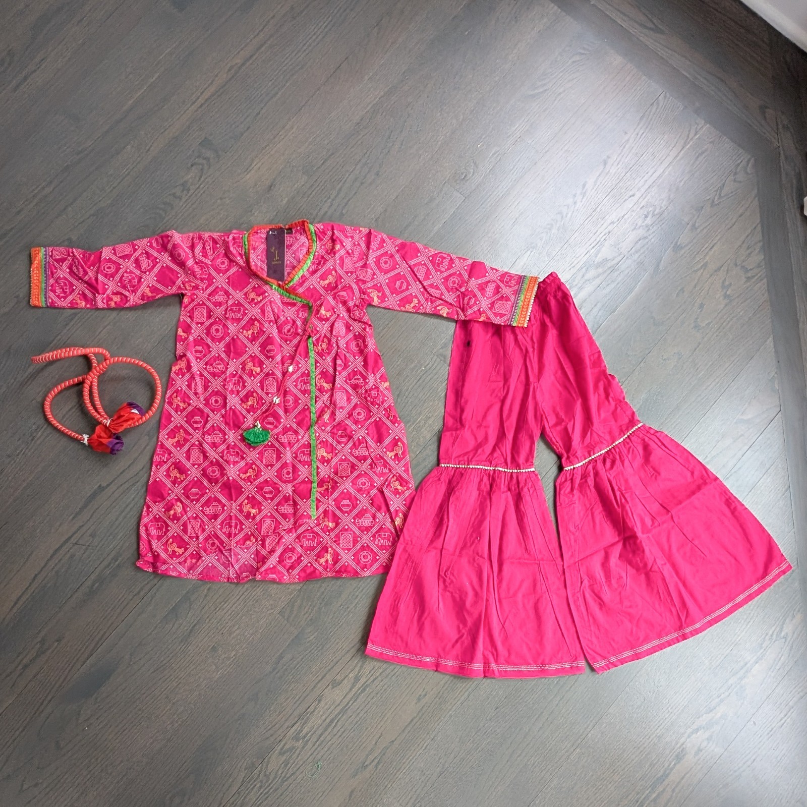J. Junaid Jamshed Girls Pakistani 3-Piece Ghagra Kameez Outfit, Pink, 9-10 Years