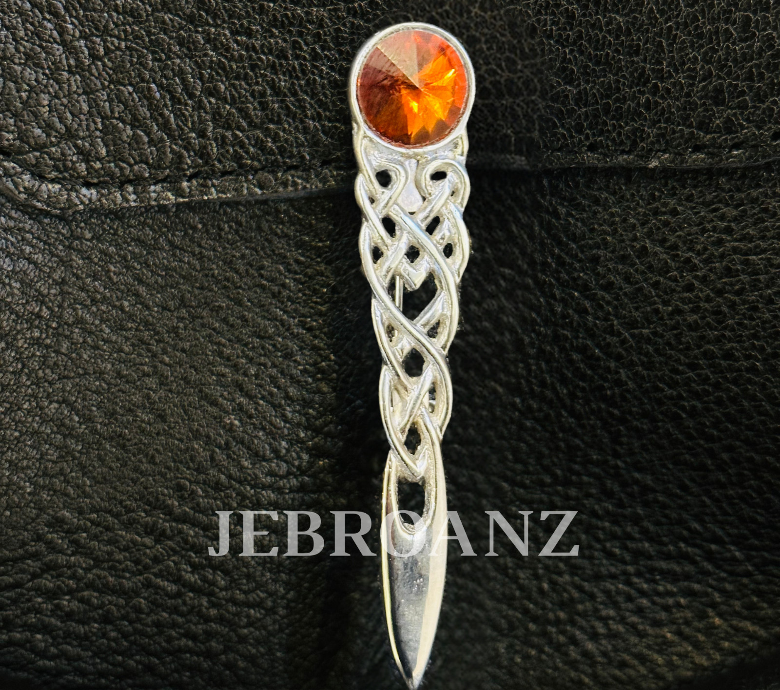Scottish Kilt Pin Highland Celtic Knot Brown Stone kilt Pin , Scotland Jewelry
