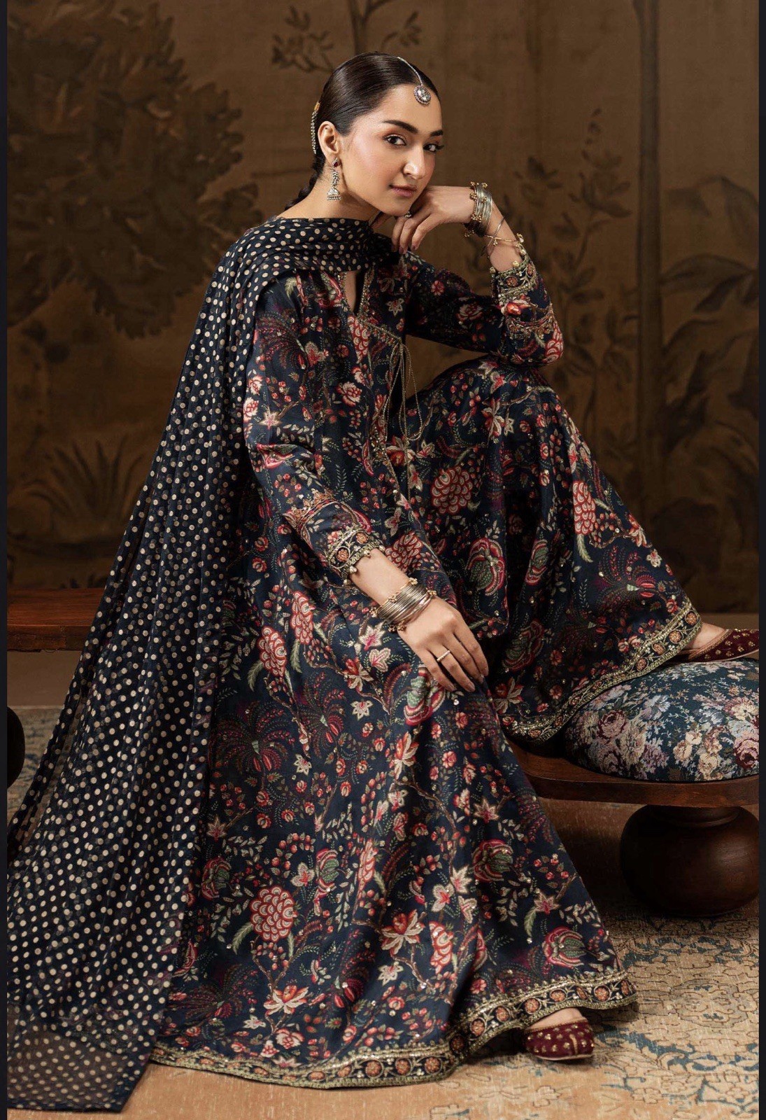 New Maria B Three Piece Raw Silk Embroidered Suit