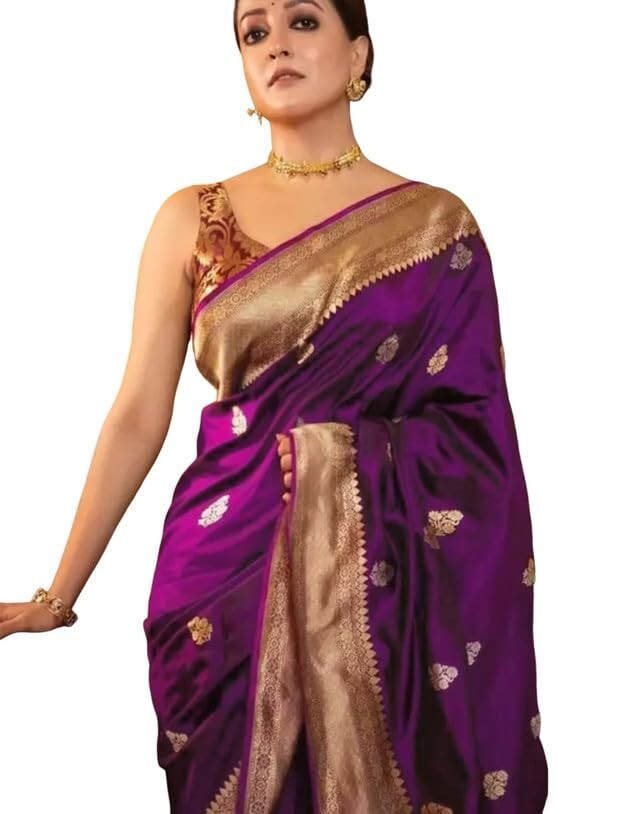 Women’s Kanjivaram Silk Saree Jacquard Banarasi Sari With Blouse Piece