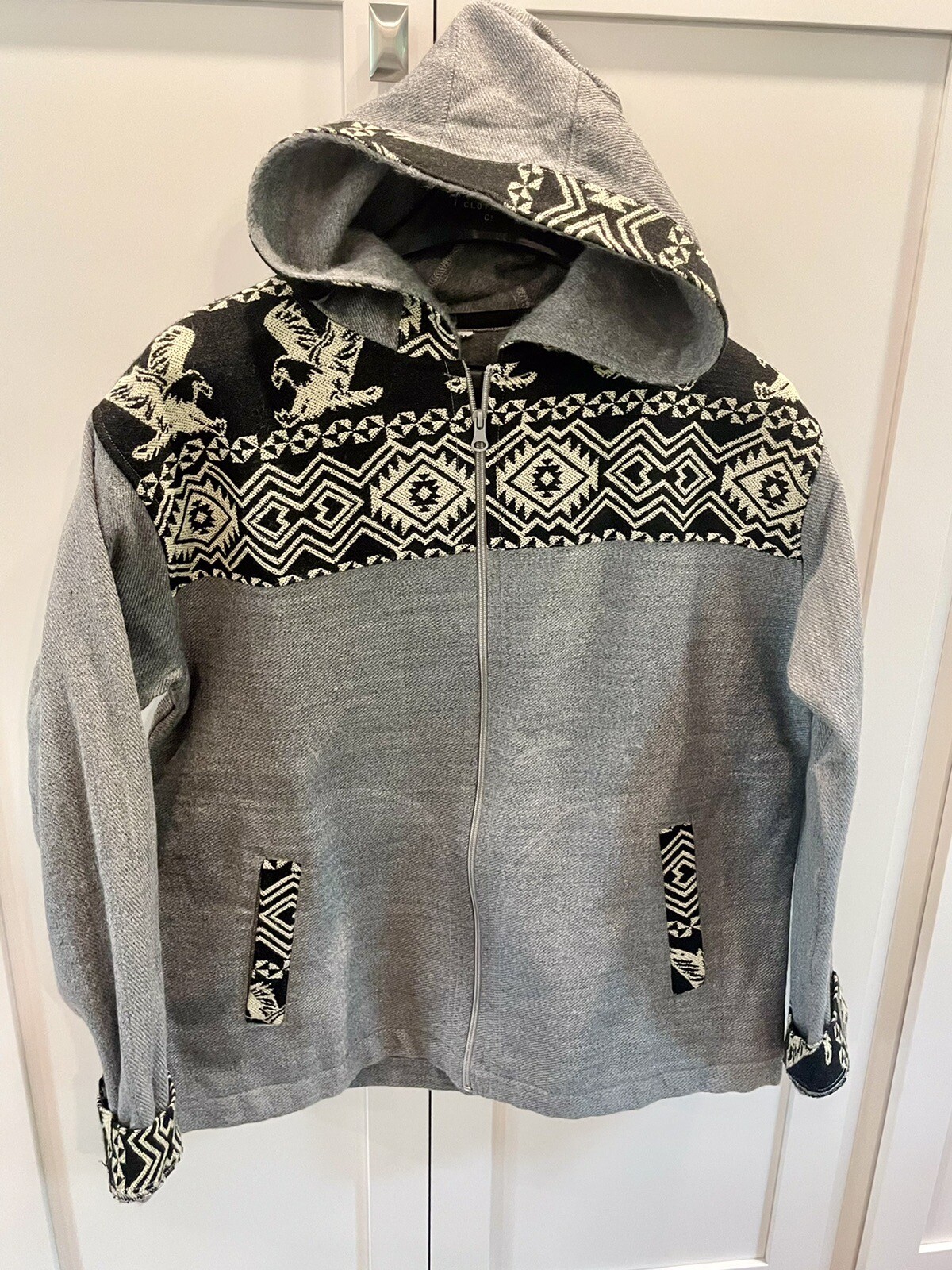 Hecho En Made Light Wool Full Zip Hooded Jacket Coat Eagles Unisex M Ecuador