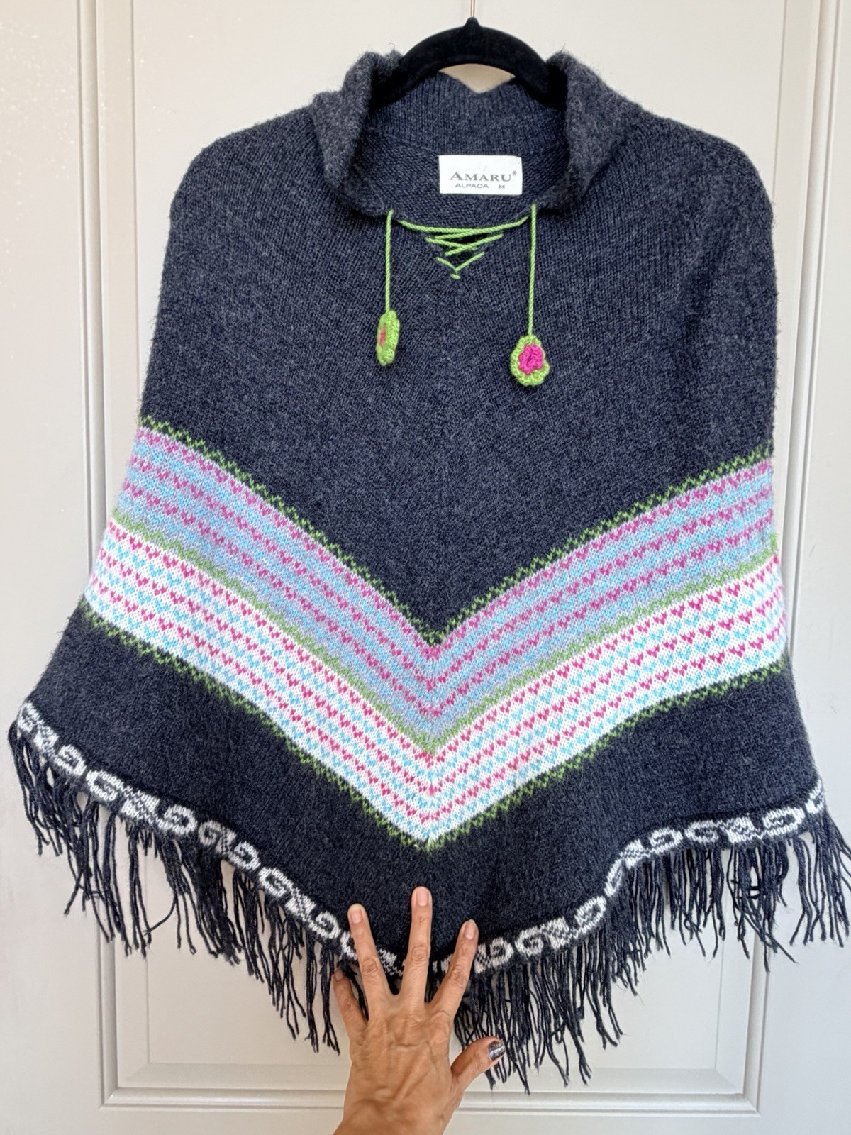 Poncho Alpaca Wool Original from Bolivia New Young Girl Middle School Size