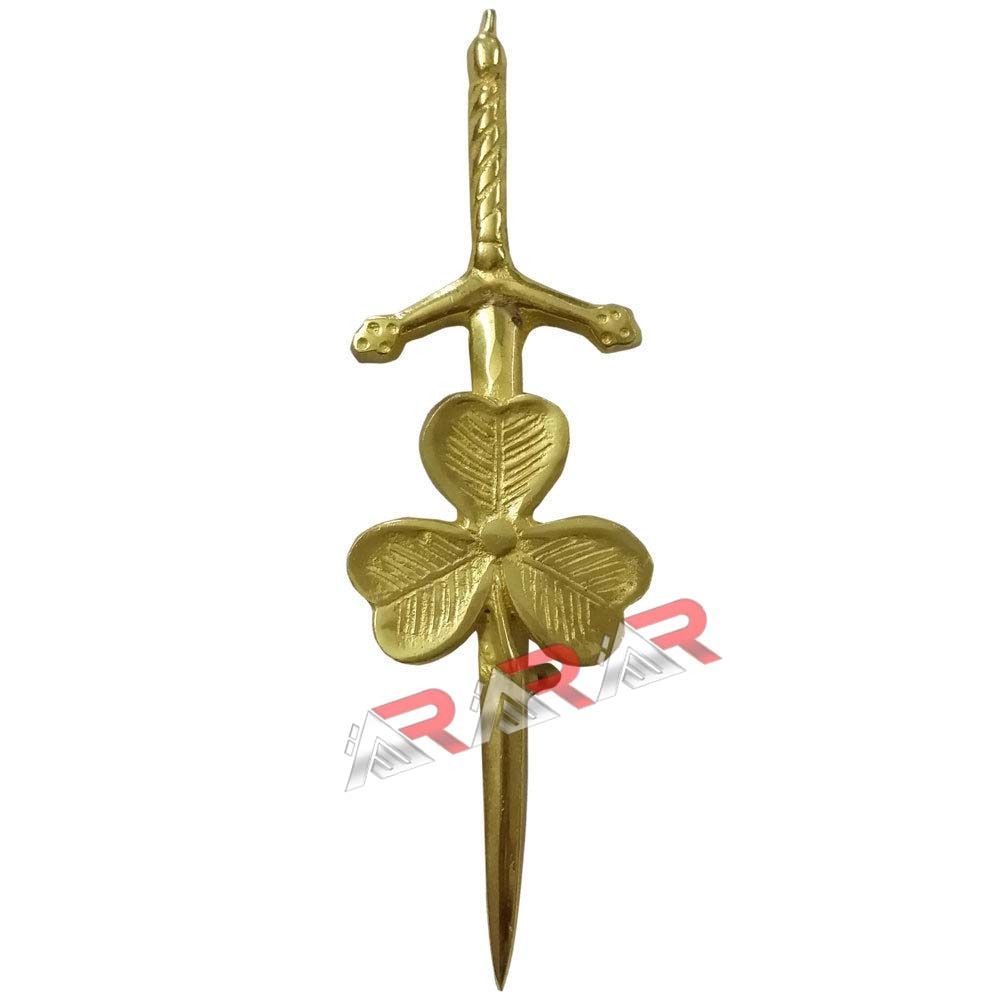 Kilt Pin Shamrock Irish Brand New AAR Sporrans Color Gold Finish Size 4″
