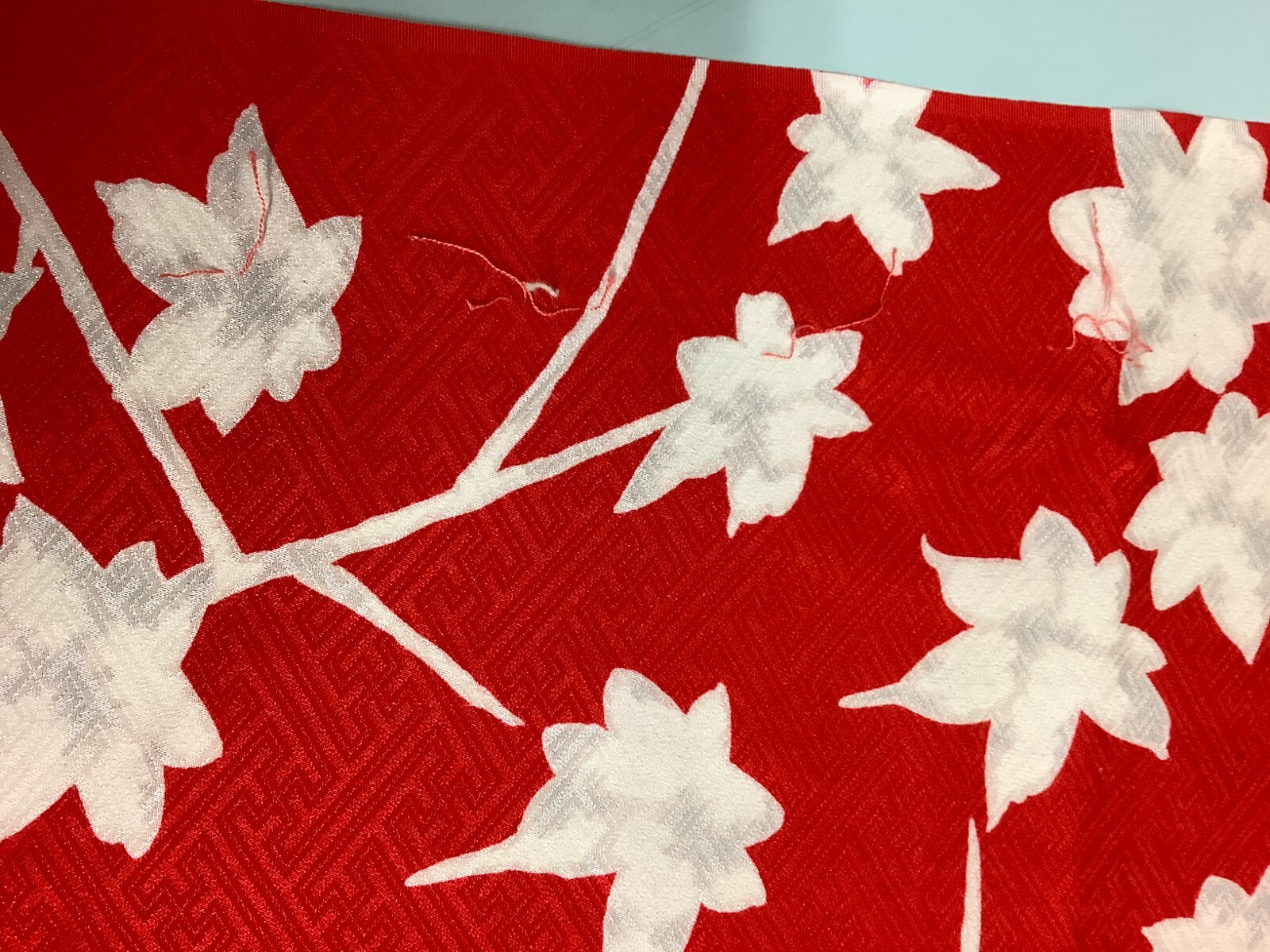 Japanese Vintage Kimono Fabric cloth Boro silk red Maple scrub dirt 30.3×13.3in