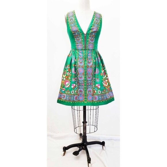 VTG 1960’s HANCKE German Austrian Dirndl Trachten Dress Green BRIGHT