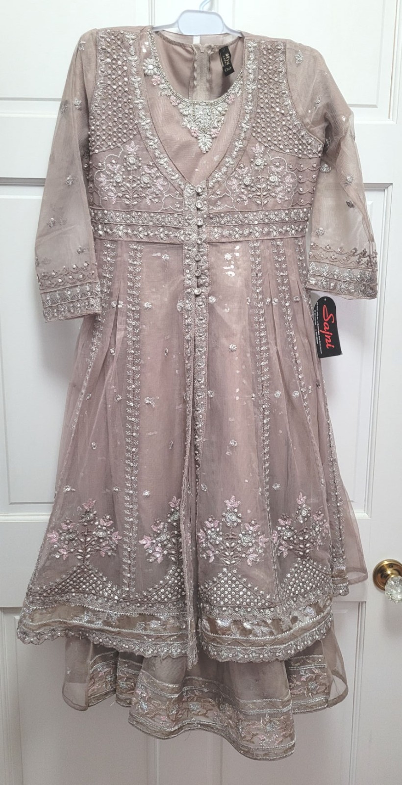 Sajni Teen Girl’s 5pc Pakistani Formalwear Dress – Grey – Sz 1 (35″ Chest, 44″L)