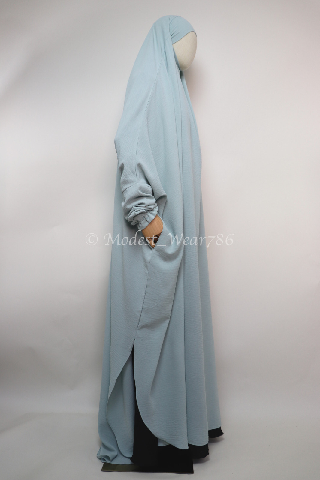 One Piece Full Length Pockets Jilbab Overhead Muslim Prayer Dress Mint