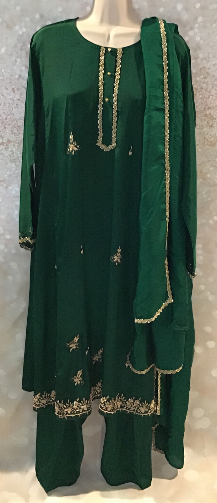 Designer Indian Pakistani SALWAR SHALWAR Kameez 3-PC SUIT Euro 44 GREEN/GOLD