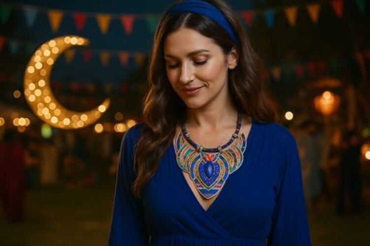 Ethnic Style Chunky Colorful Collar Festival Tribal Beaded Bib Choker C-Blue