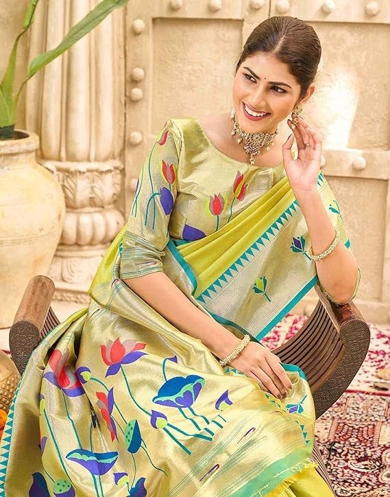 Women’s Paithani Soft Silk Kanjivaram Saree With Unstitched Blouse Piece