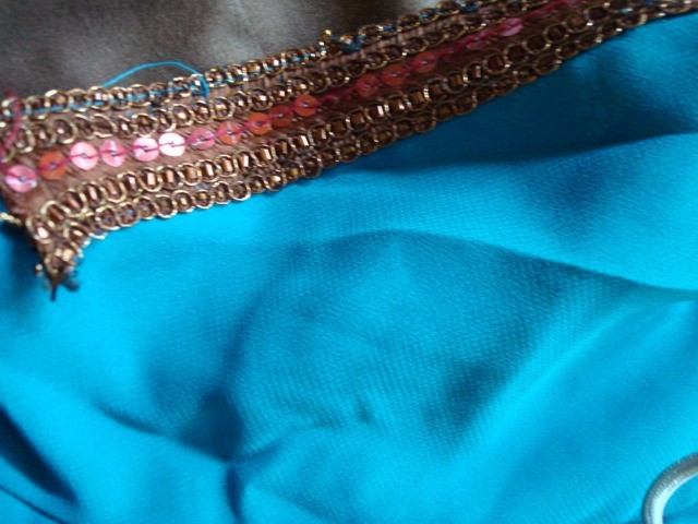 NEW TURQUOISE W/BRONZE SEQUIN GEORGETTE SARI W/BLOUSE/PETTICOAT-FREE S&H W/BIN