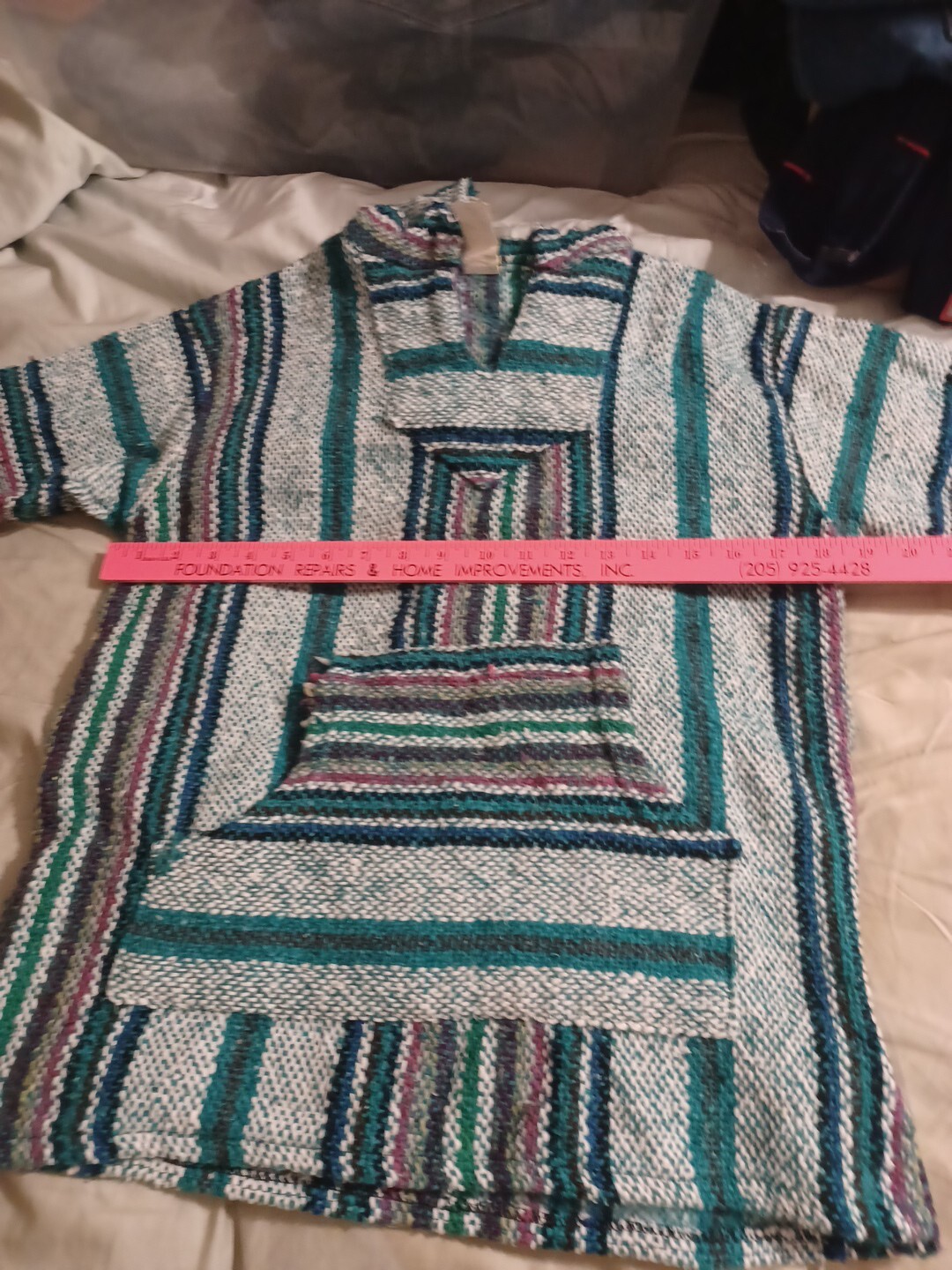 Frank’s Mexican Woven Poncho Pullover Baja youth Medium Multi Hoodie Drug Rug