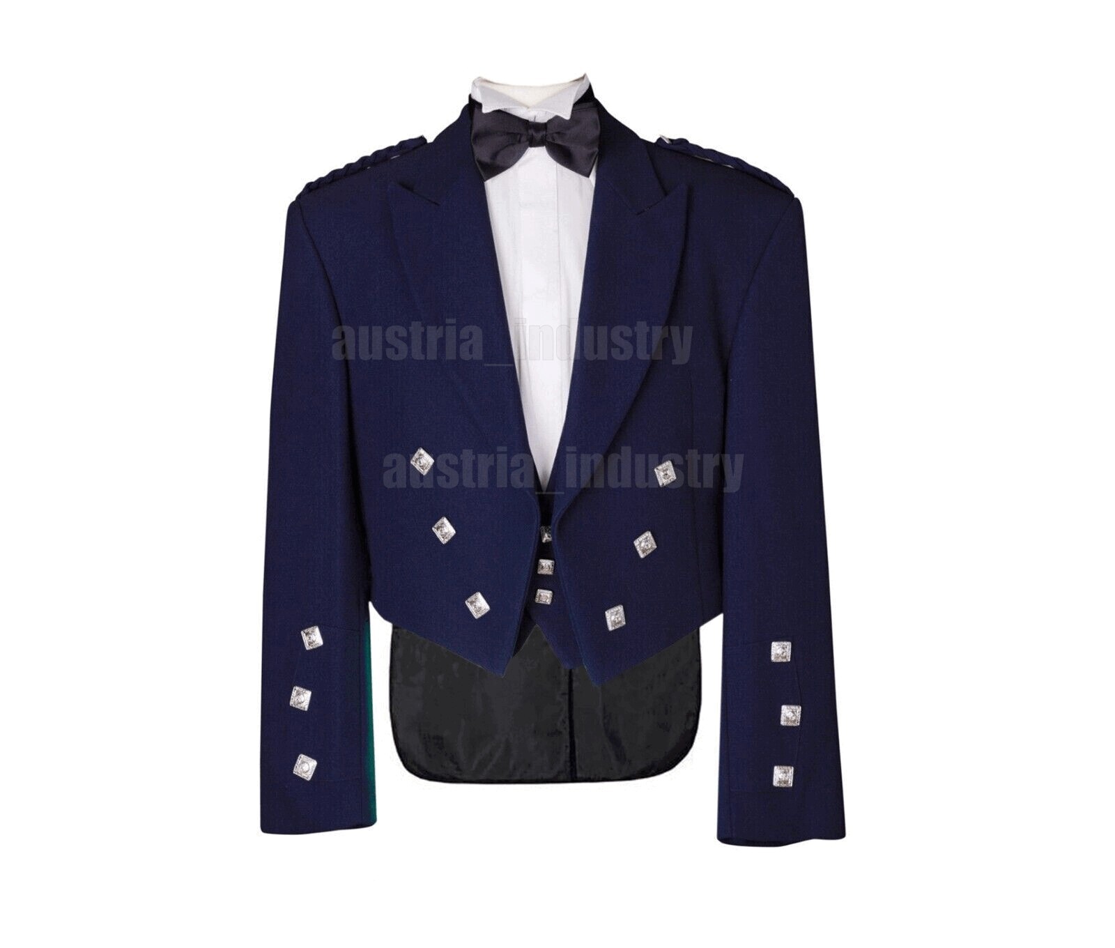 Handmade Scottish Navy Blue Prince Charlie Kilt Jacket With Waistcoat 3 Button