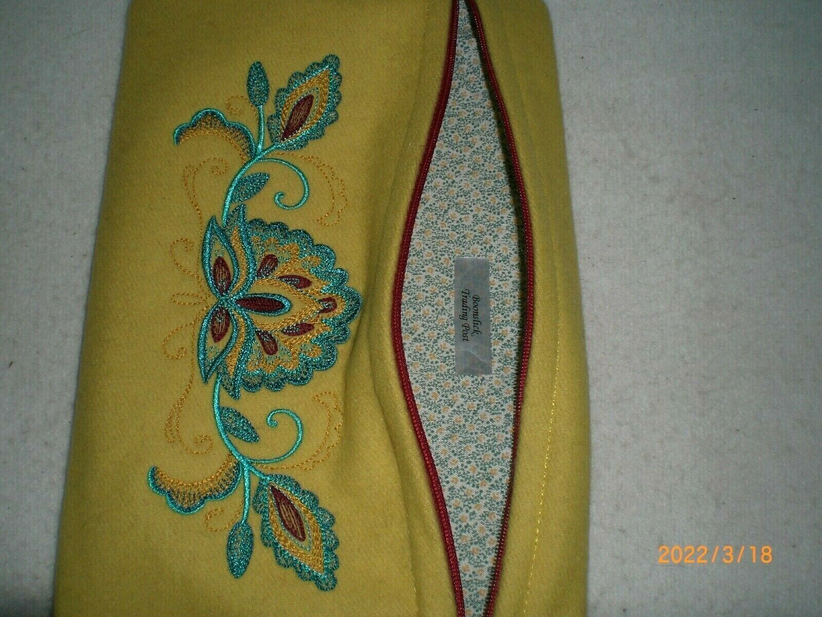 Dance Regalia Bag, Yellow Trade Wool, Fully Lined, Embroidered Flowers