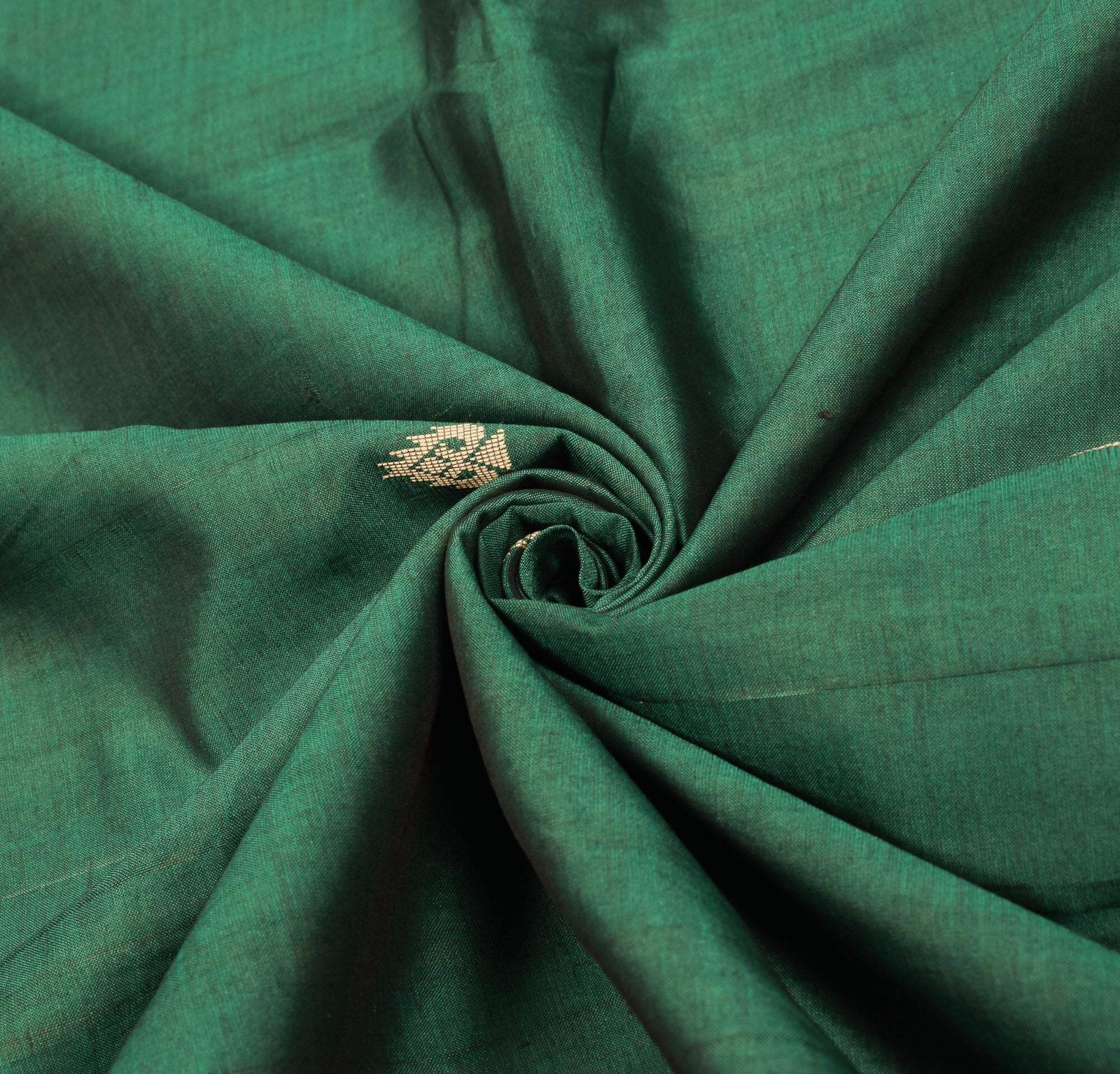 Sushila Vintage Dark Green Saree Pure Cotton Peacock Woven Sari Craft Fabric