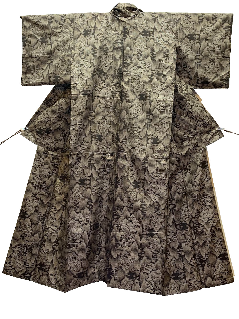 Authentic Mud-Dyed Oshima Tsumugi Kimono 9-Maruki S 26in Yuki Japan Silk Scenic