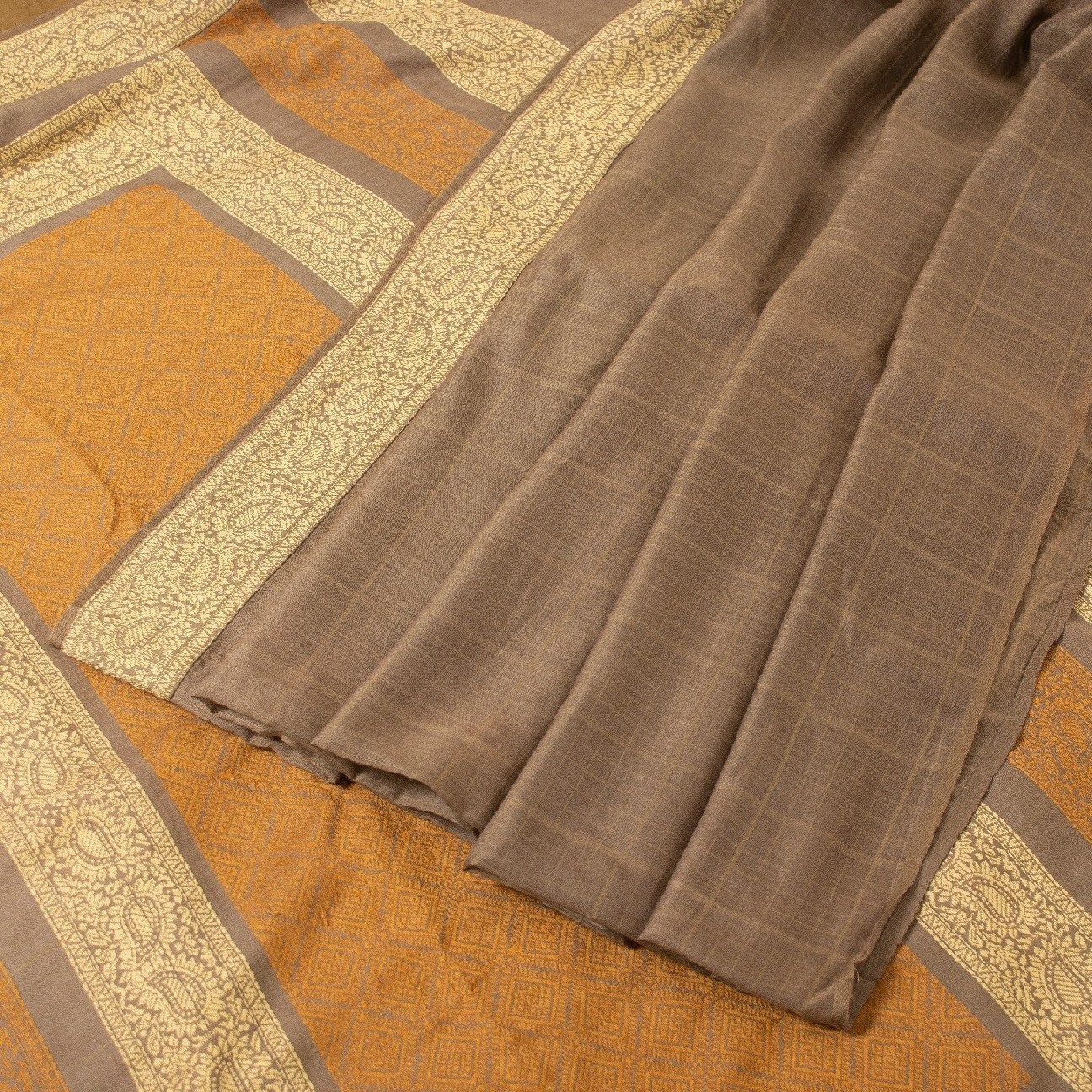Sanskriti Vintage Brown Sarees 100% Pure Silk Woven Premium Sari Craft Fabric