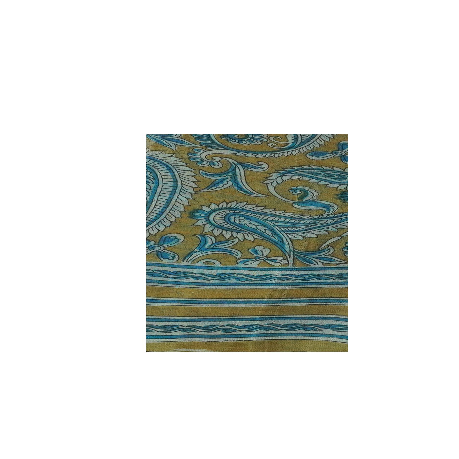 Namaste Vintage Blue Sarees 100% Pure Silk Paisley Printed Sari 5YD Craft Fabric