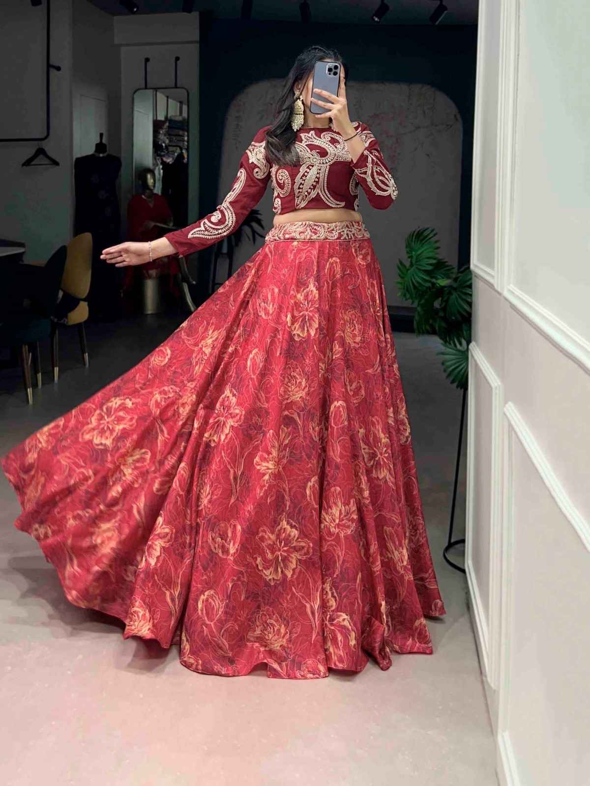 Tasar Silk Lehenga Choli Sequins Embroidery Wedding Party Indian Ethnic Wear