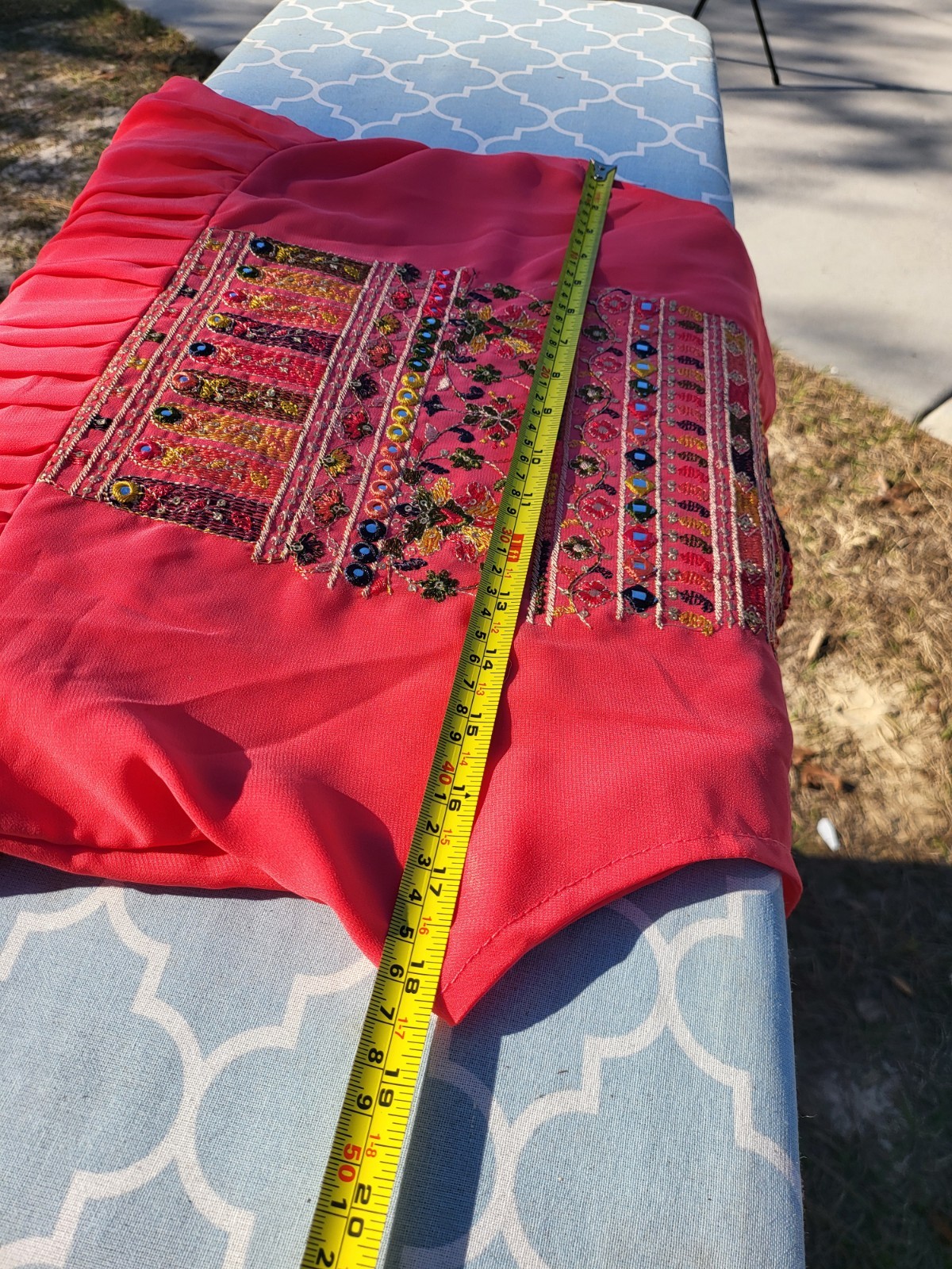 Beautiful Emroidered Sharifa Anarkali Dress W/Ruffled Hem Made In India Size XL