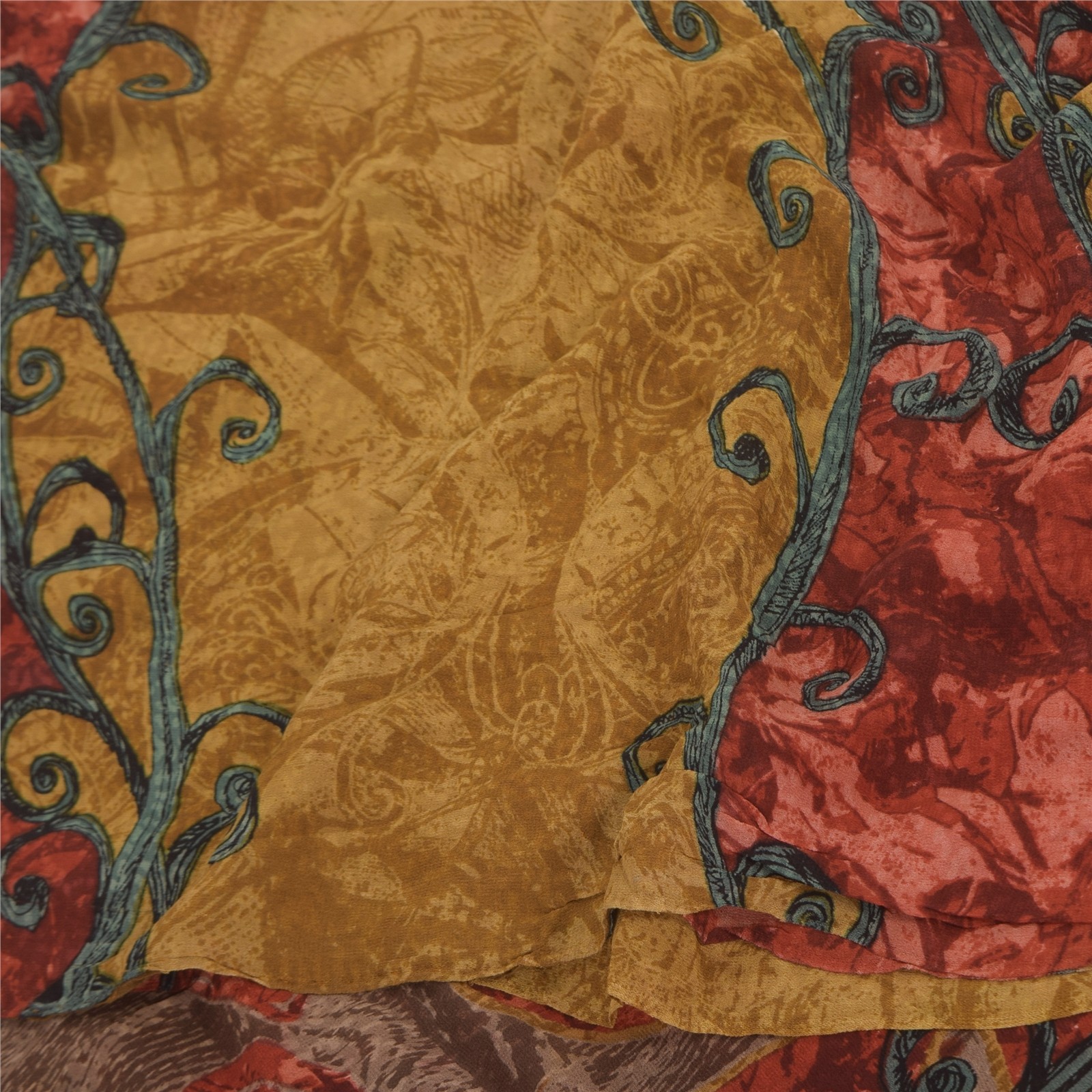 Sanskriti Vintage Sarees Mustard Pure Georgette Printed Sari 5+Yd Craft Fabric