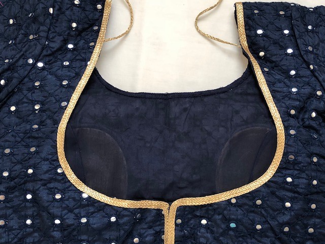 Bollywood Stitched Sari Blouse Navaratri choli Shirt Top Sz M Navy Blue