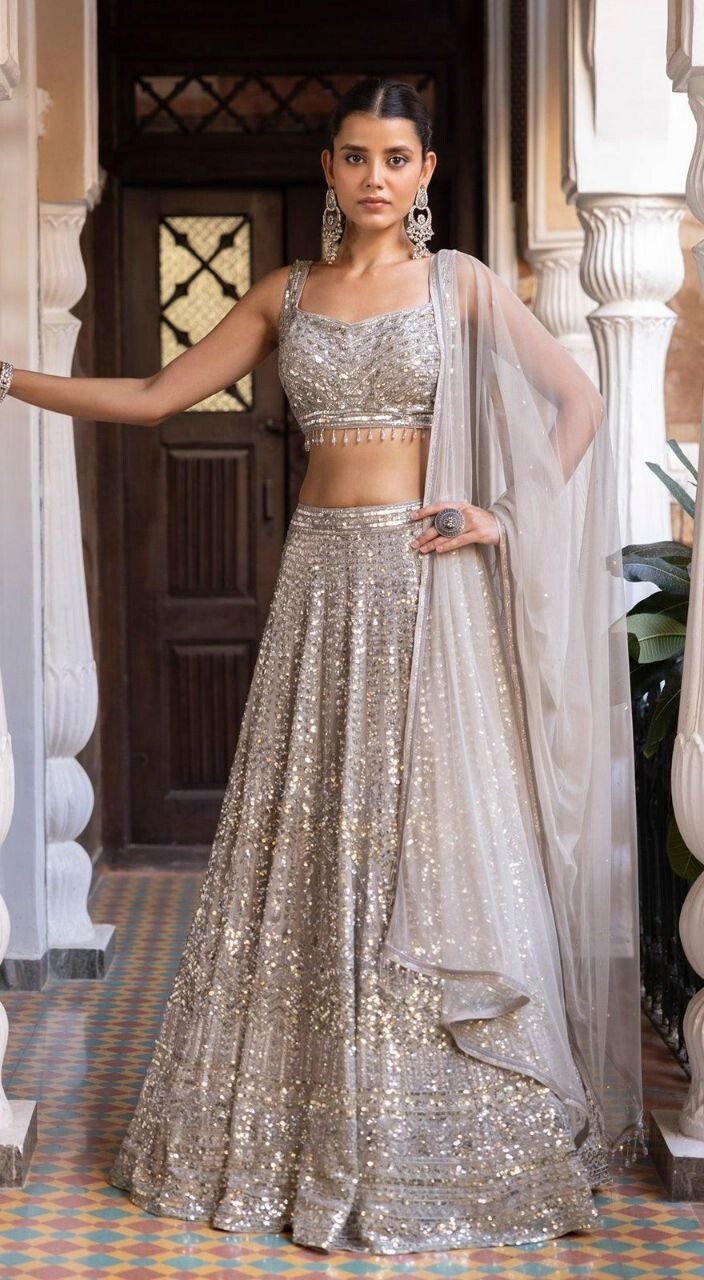 Attractive Look Rangoli Silk Grey Lehenga Choli With Dupatta For Wedding Wear