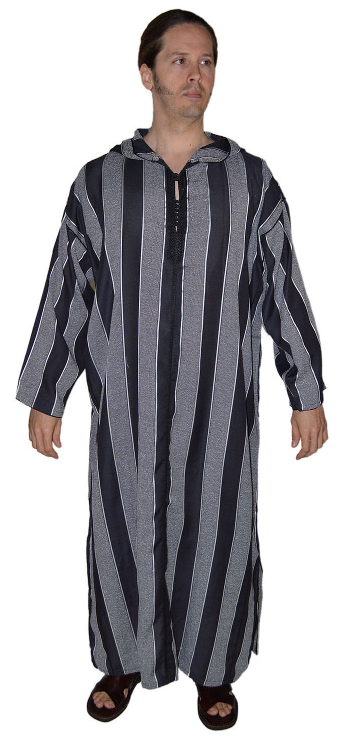Moroccan Men Djellaba Hooded Caftan Kaftan Thobe Abaya Handmade Arab Black White
