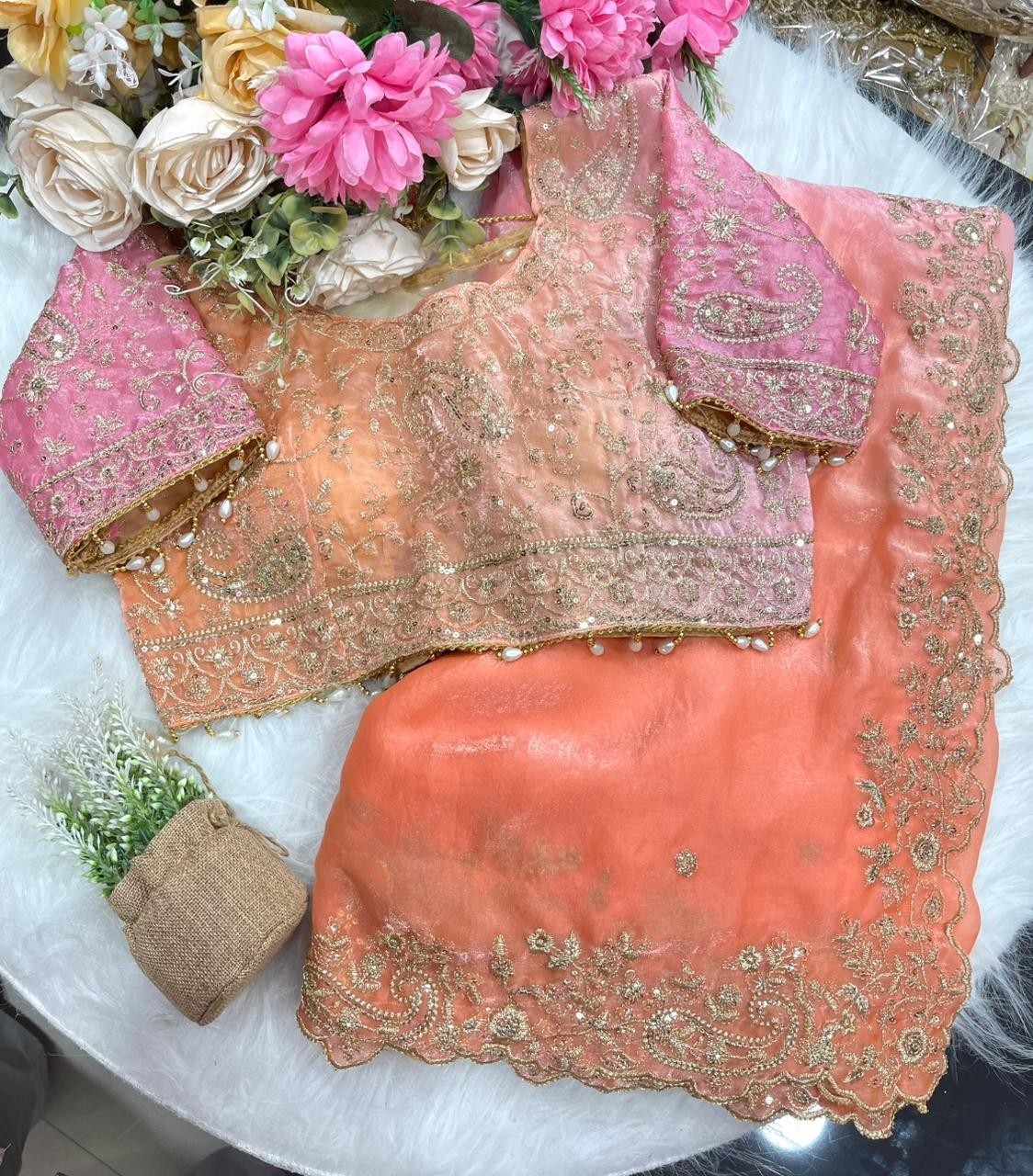 Ready to Wear Fendy Satin Saree with Heavy Sequin Embroidery | Designer Border &
